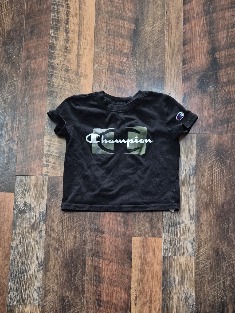 Champion Kids Black Tee with Camouflage Logo